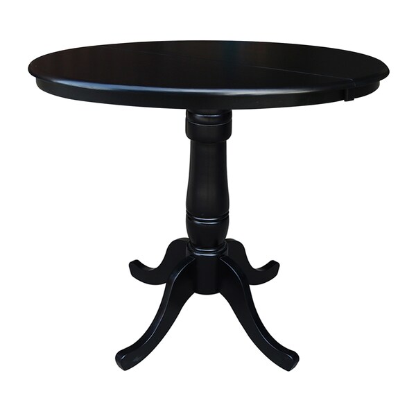 International Concepts Round 36 in Rd Top Pedestal Table, 12 in Leaf, 34.9 inH, Adjustable Height, Black, 36 W, 48 L, Wood K46-36RXT-6B - main